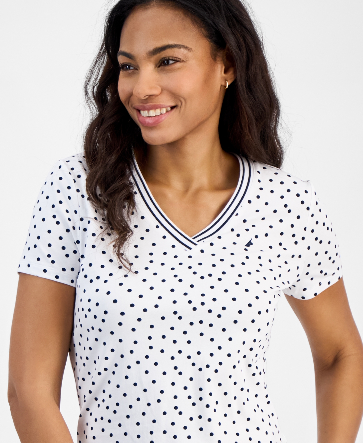 Nautica Jeans Women's Polka-dot Rivera Top In Bright White,night Sky