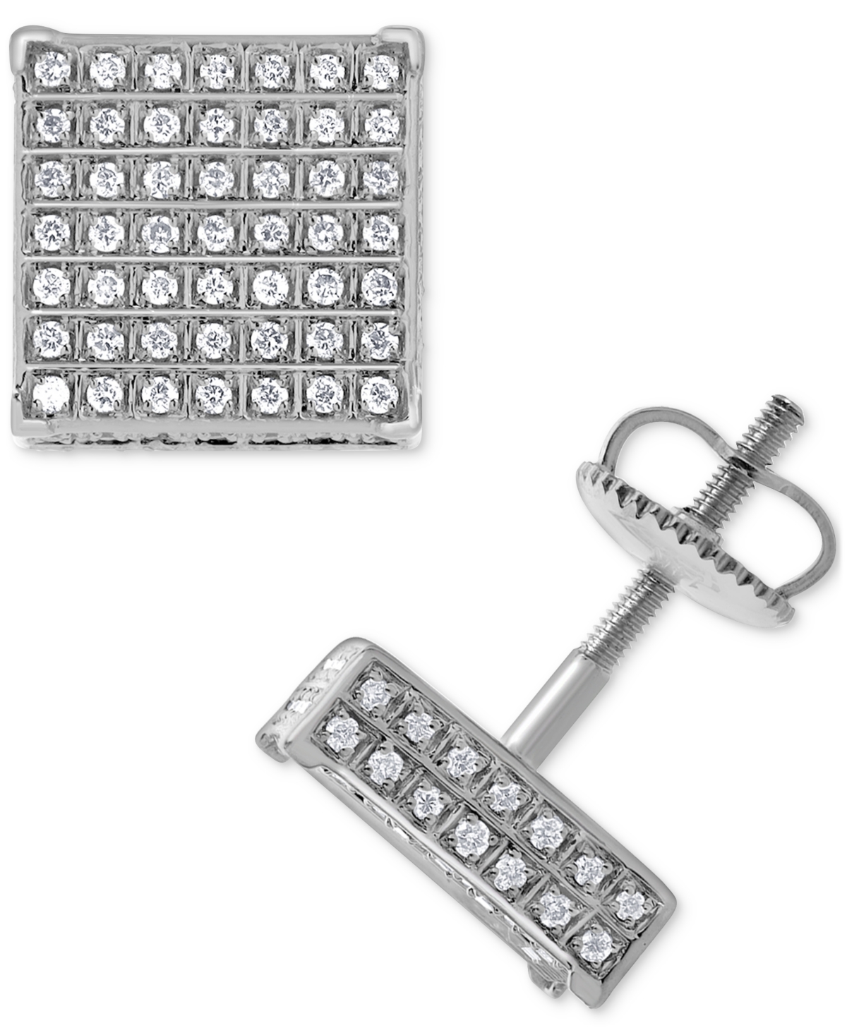 Macy's Diamond Pave Square Stud Earrings (1/2 Ct. T.w.) In 14k White Gold In White Gold