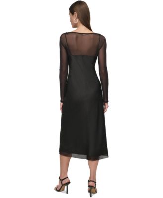 DKNY Women's Illusion Long-Sleeve Crushed Charmeuse Slip Dress - Macy's