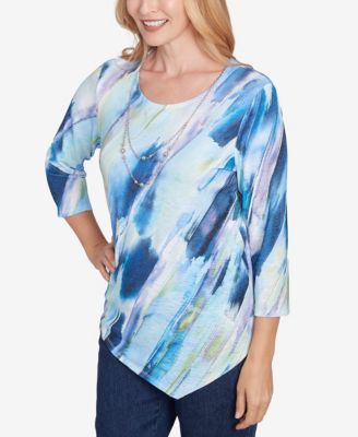 Women's Classic Diagonal Brushstroke Top with Necklace