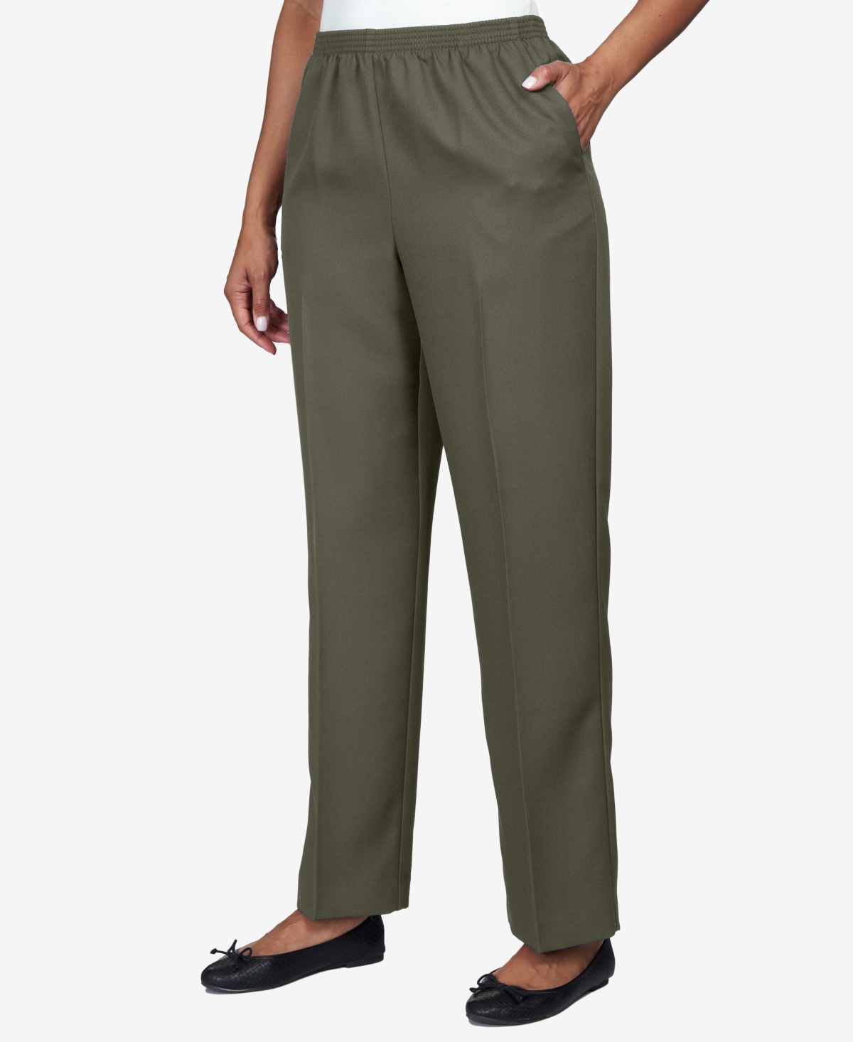 Alfred Dunner Petite Classics All Around Elastic Waist Accord Short Length Pants In Olive