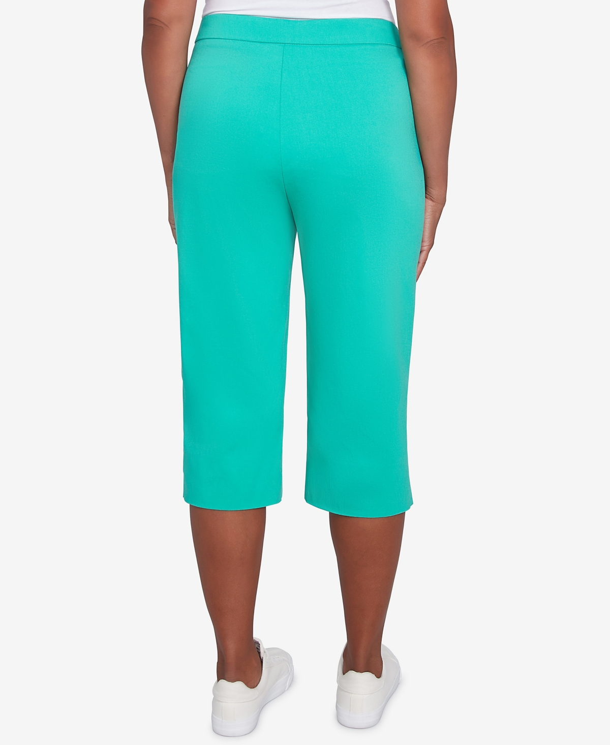 Alfred Dunner Petite Classics Flat Front Allure Clamdigger Pants In Jade