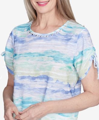 Women's Tied Short Sleeve Watercolor Top