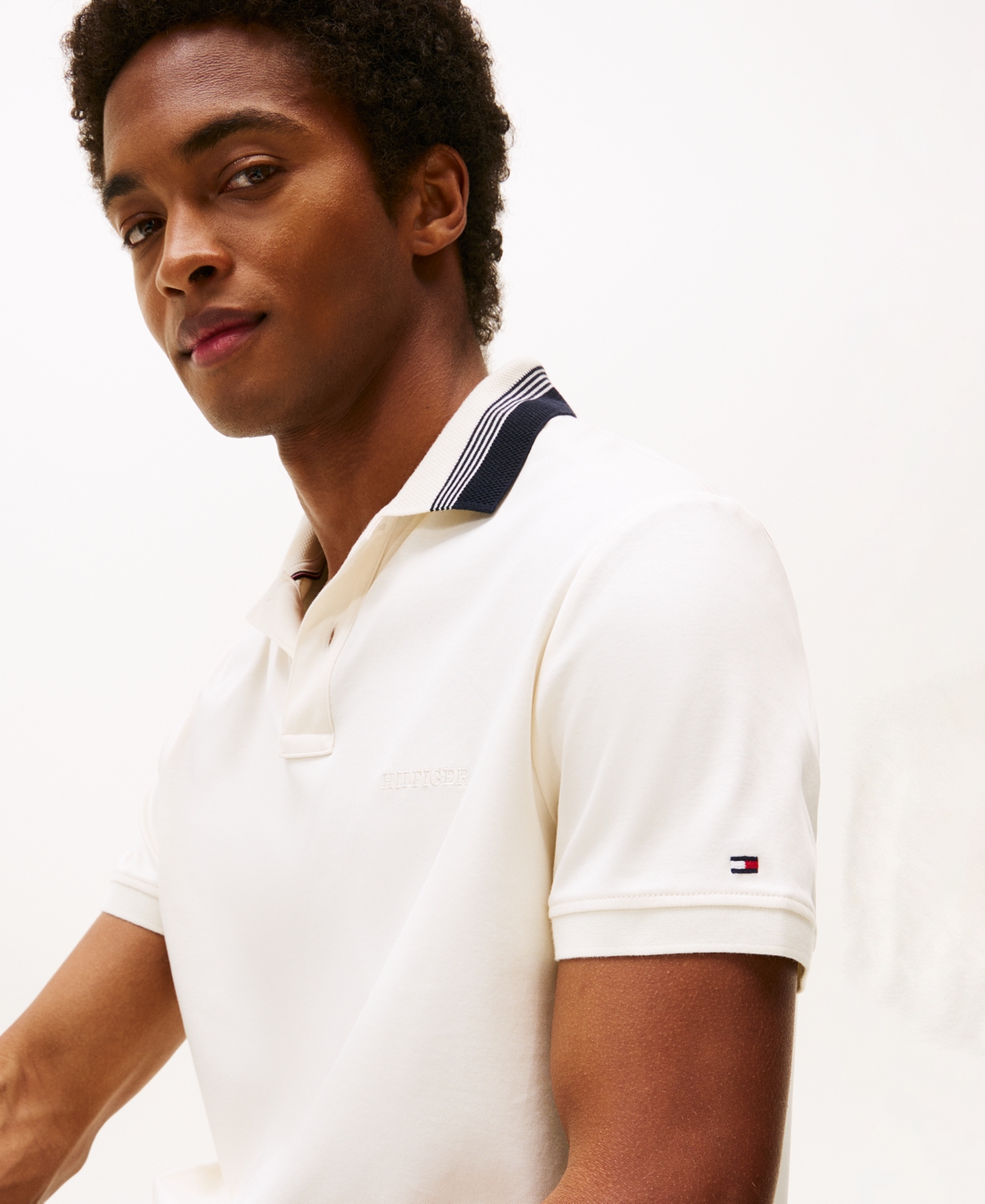 Shop Tommy Hilfiger Men's Stripe-collar Shirt In Ivory Petal