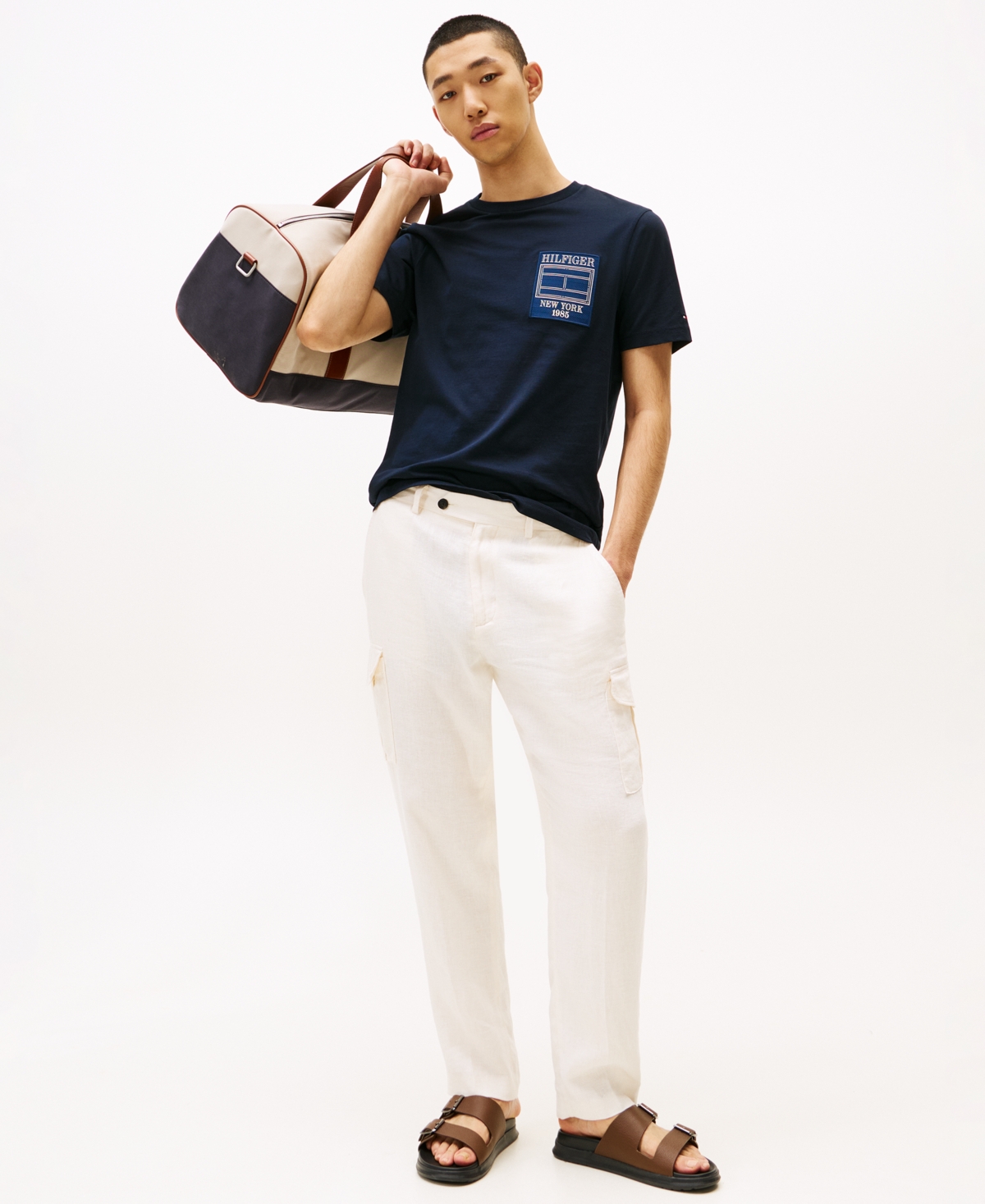 Tommy Hilfiger Men's Relaxed Fit Short Sleeve Outline Flag Logo T-shirt In Desert Sky