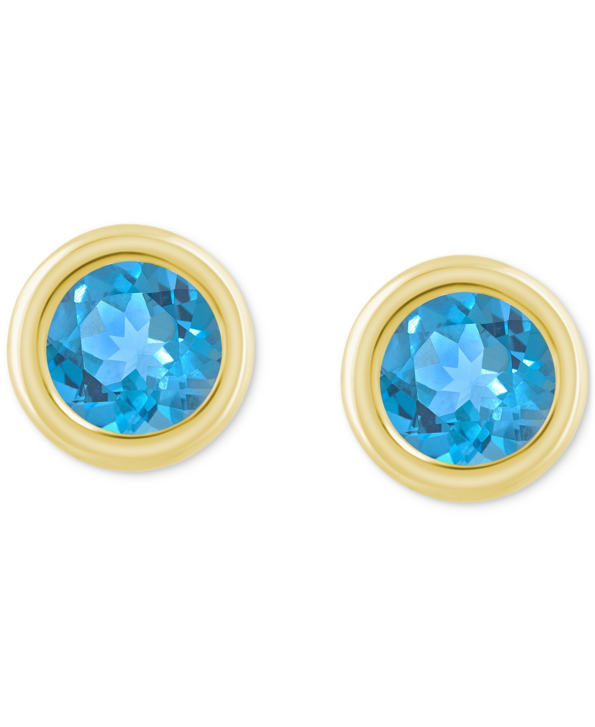 Macy's Gemstone Round Stud Earrings In 10k Yellow Gold Or White Gold In Blue Topaz,gold