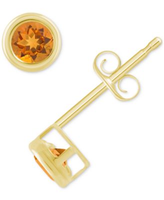 Gemstone Round Stud Earrings in 10k Yellow Gold or White Gold