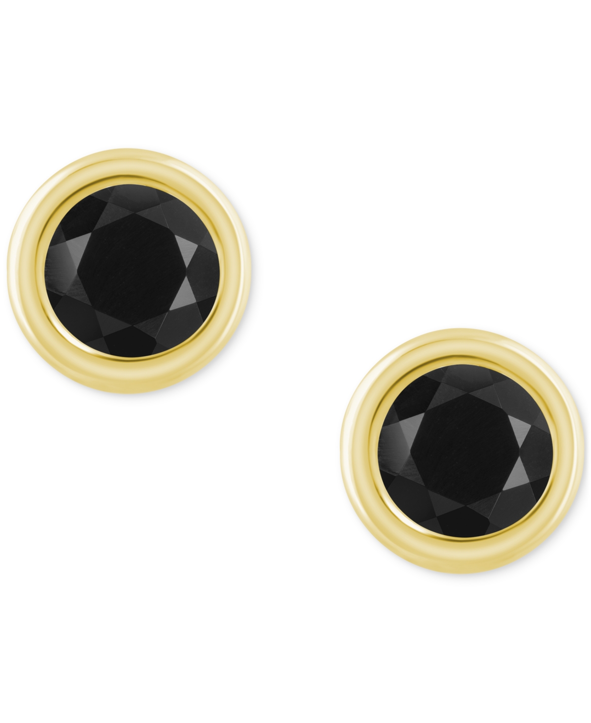 Macy's Gemstone Round Stud Earrings In 10k Yellow Gold Or White Gold In Onyx,gold