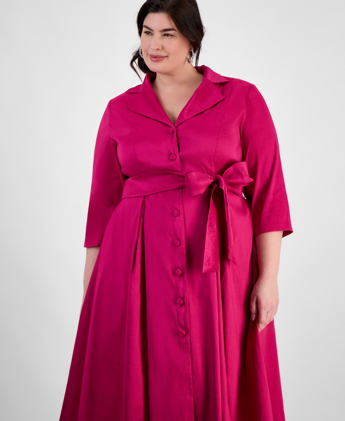 Alex Evenings Plus Size Notched Collar 3/4-sleeve Shirtdress In Magenta