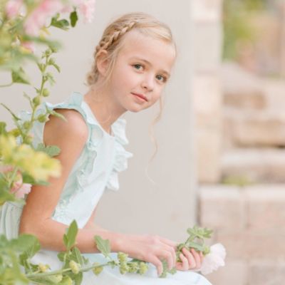 Big Girls Seersucker Flutter Sleeve Open Back Dress