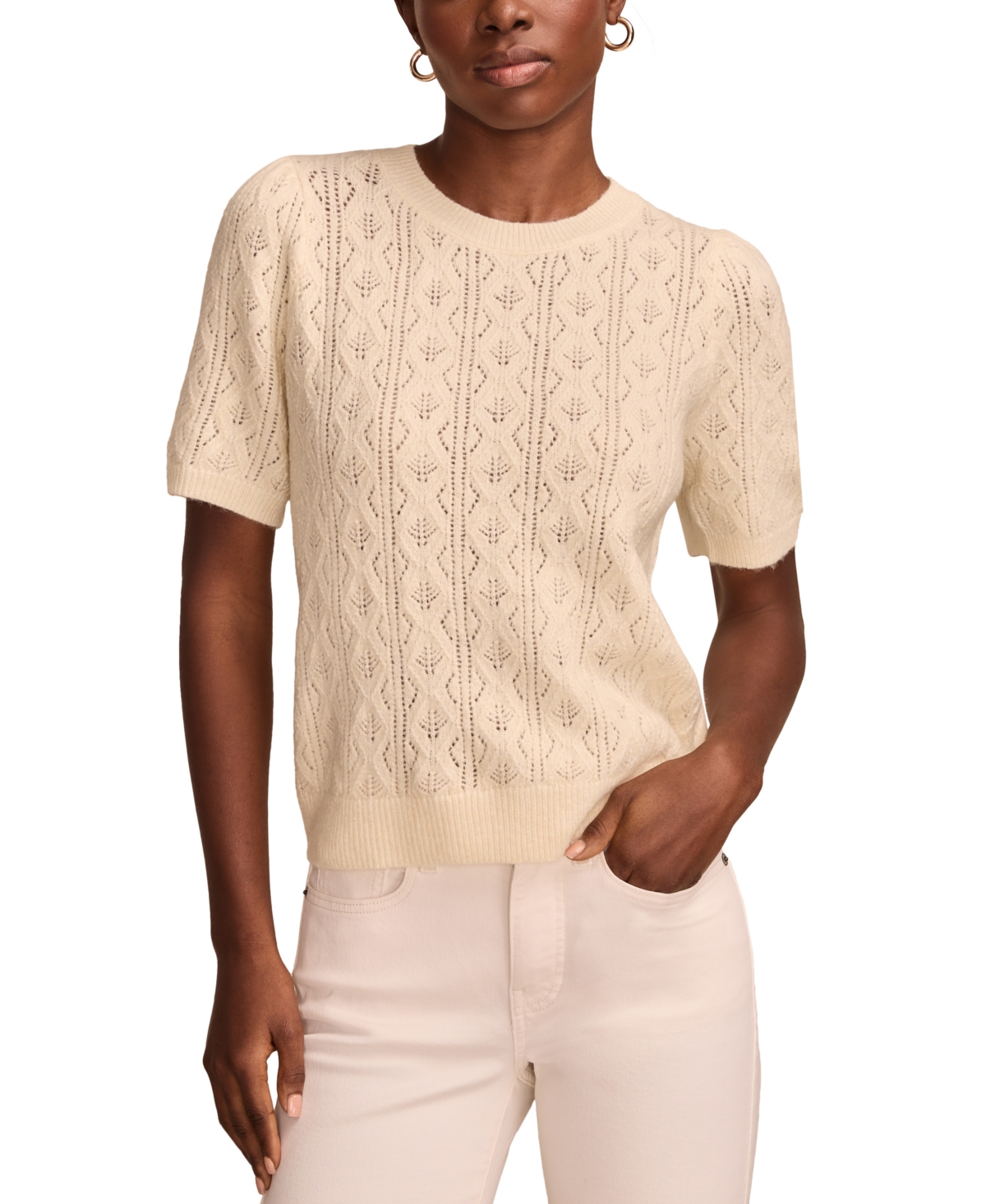 LUCKY BRAND WOMEN'S PUFF-SLEEVE POINTELLE SWEATER 