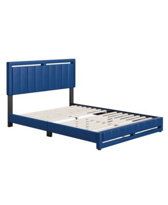 Belle Upholstered Platform Bed with Headboard, Mattress Foundation with Strong 14 Wood Slat Supports, No Box Spring Required