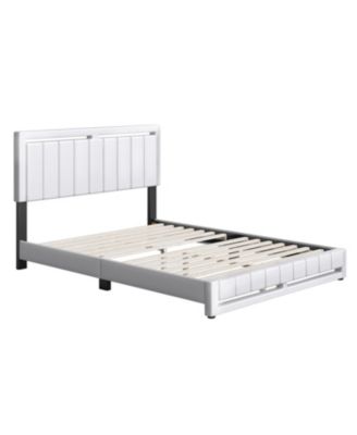 Belle Upholstered Platform Bed with Headboard, Mattress Foundation with Strong 14 Wood Slat Supports, No Box Spring Required