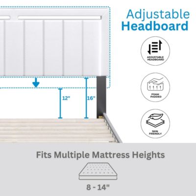 Belle Upholstered Platform Bed with Headboard, Mattress Foundation with Strong 14 Wood Slat Supports, No Box Spring Required