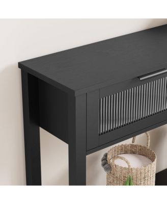 Entryway Table, Wood Console Table with 2 Glass Drawers