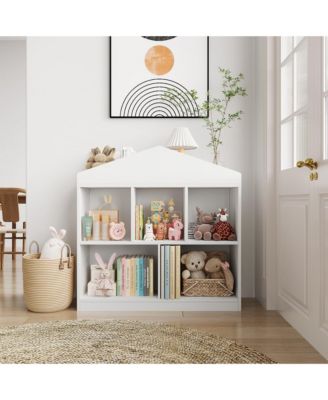 Kids Bookshelf White Toy Storage Organizer 5-Cubby Bookcase