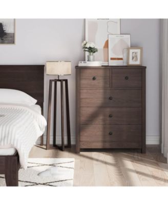 5 Drawer Dresser, Wooden Chest of Drawers, Modern Storage Tower with Metal Handles, Storage Organizer Unit with Deep Space for Bedroom, Living Room, Hallway