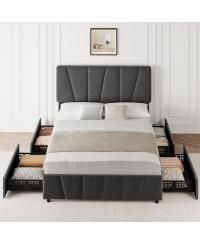 gaomon Queen Size Bed Frame with Adjustable Headboard and 4 Storage ...