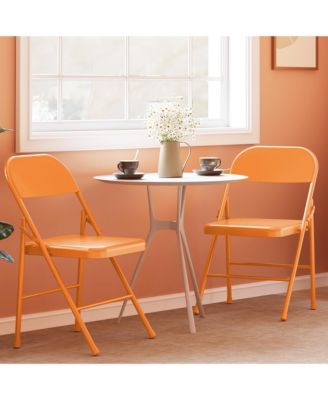 Folding Chairs Set of 2, Foldable Chairs with Metal Frame Hold Up to 350 Pounds, Portable Orange Folding Chairs