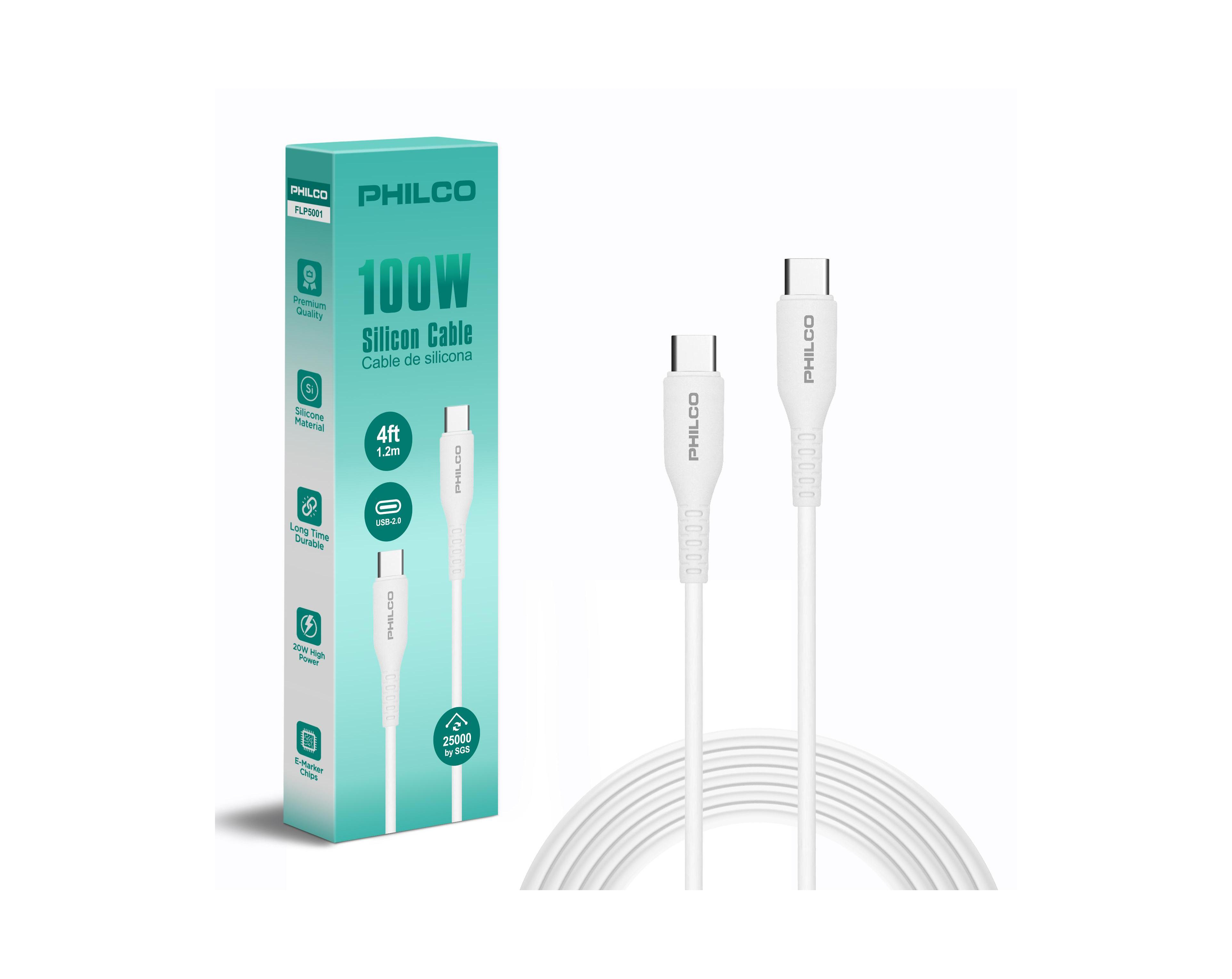 Philco Usb C to C Cable, Silicone, 4Ft, 100W Fast Charging, High-Speed Data Transfer, Compatible with Usb-c Devices, Durable and Tangle-Free
