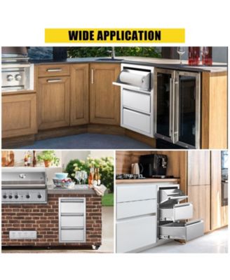 Outdoor Kitchen Drawers 18W x 23H x 23D, Flush Mount Double BBQ Access Drawers with Stainless Steel Handle & Venting Panel, BBQ Island Drawers for Kitchen Island, Grill Station