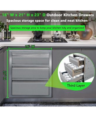Outdoor Kitchen Drawer, 3-Layers Stainless Steel 16"x21"x23" Enclosed Built-in Flush Mount Outdoor Kitchen Access Drawer, BBQ Island for Outdoor Kitchens & BBQ Islands