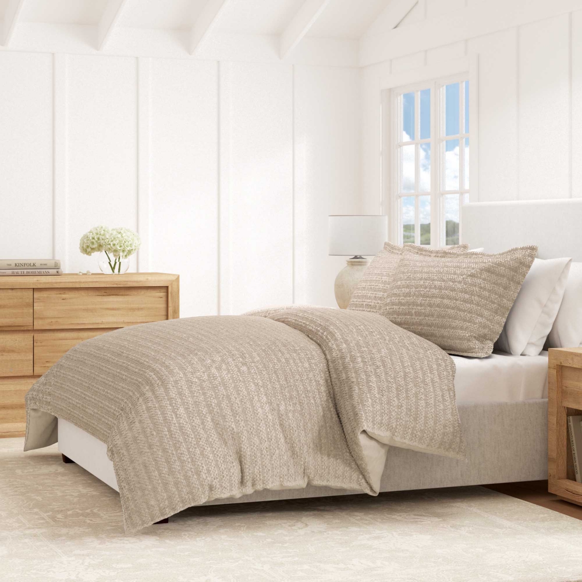 Linery & Co. 100% Cotton Reversible Waffle Weave / Percale Duvet Cover Set