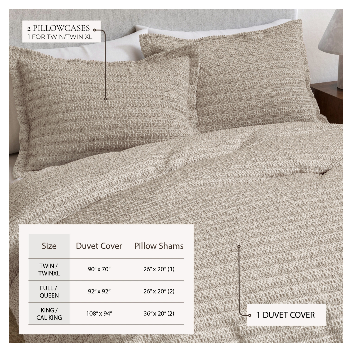 Linery & Co. 100% Cotton Reversible Waffle Weave / Percale Duvet Cover Set