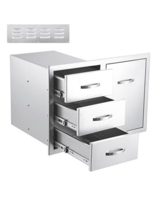 Outdoor Kitchen Drawer Combo 28''W x 20''H x 20''D, BBQ Access Door Drawers Combo with Stainless Steel, Outdoor Kitchen Trash Drawer for BBQ Grill Station Outdoor Kitchen Storage Cabinet