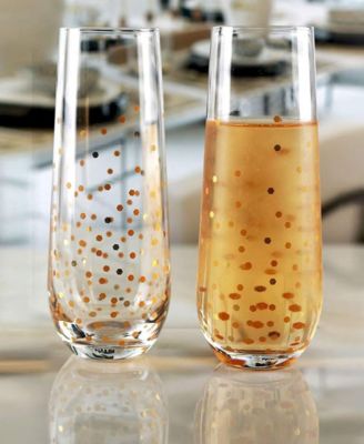 Confetti Gold Stemless Flutes, Set of 2