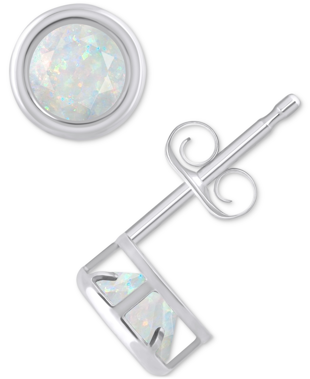 Macy's Lab-created Opal Bezel Stud Earrings (1-1/5 Ct. T.w.) Stud Earrings In 10k Gold (also In Additional In Opal,white Gold