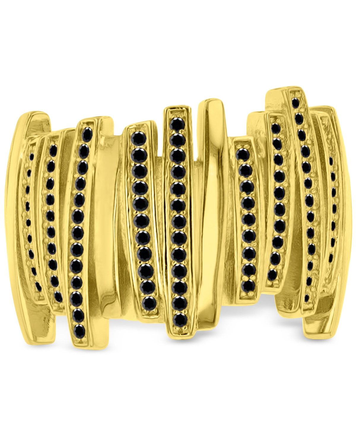 Macy's Black Cubic Zirconia Multi Row Ring In 14k Gold Over Sterling Silver In Gold