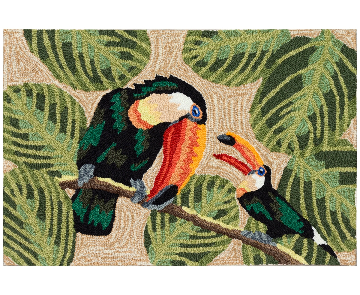 Liora Manne Frontporch Two Cute Toucans 1'8"x2'6" Area Rug In Neutral