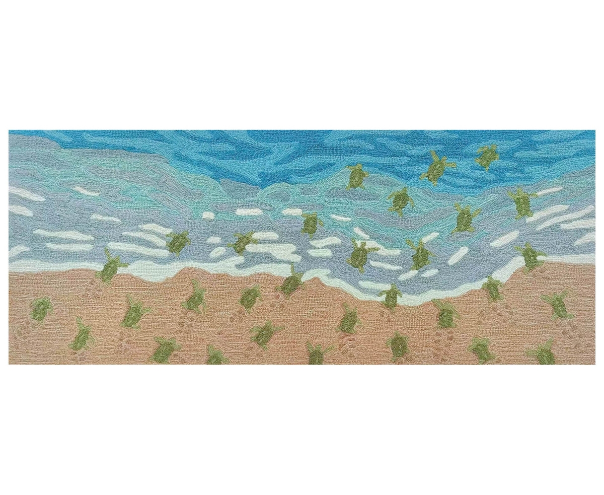 Liora Manne Frontporch Turtle Beach 2'x5' Runner Area Rug In Blue