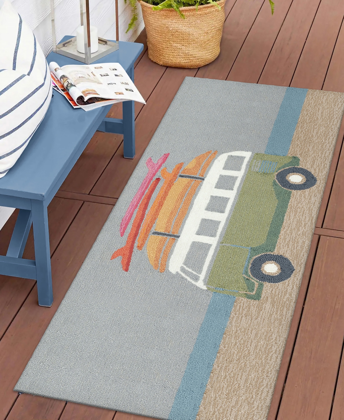Liora Manne Frontporch Van Life 2'x5' Runner Area Rug In Aqua