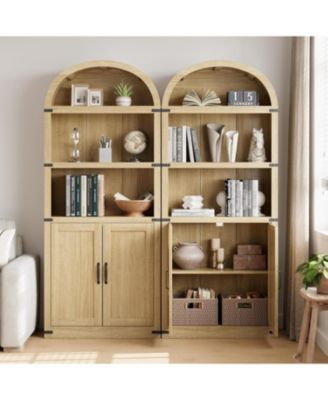 Bookcase with Doors Arched Bookshelf 71.65in Tall Bookcase Farmhouse Cabinet