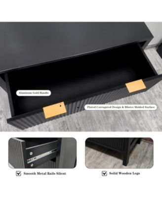 Dressers Chests of Drawers, MDF Board Chest of Four Drawers - Stylish Wavy Style, Large Storage Space, Multi-Purpose, Dresser for Bedroom, Easy to Assemble, Black