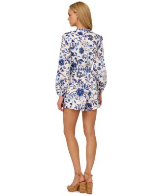 by Adrianna Papell Women's Printed Long-Sleeve Romper