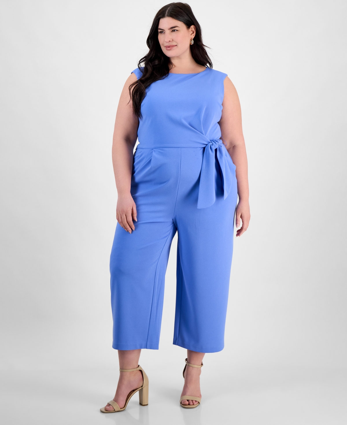 Tahari Plus Size Sleeveless Cropped Wide-Leg Jumpsuit - Ultra Marine