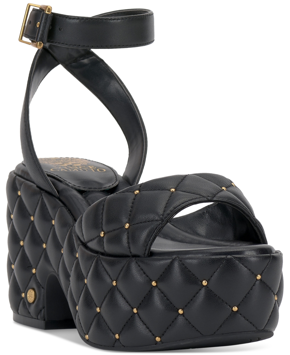 Vince Camuto Ellah Ankle Strap Platform Sandal In Black Leather