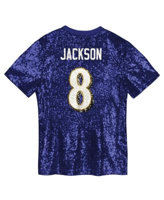 Big Girls Lamar Jackson Purple Baltimore Ravens Sequin V-Neck Fashion Jersey
