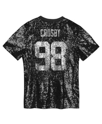 Big Girls Maxx Crosby Black Las Vegas Raiders Sequin V-Neck Fashion Jersey