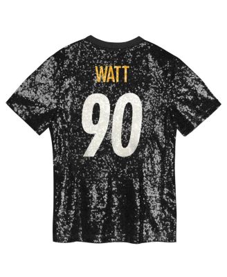 Big Girls T.J. Watt Black Pittsburgh Steelers Sequin V-Neck Fashion Jersey
