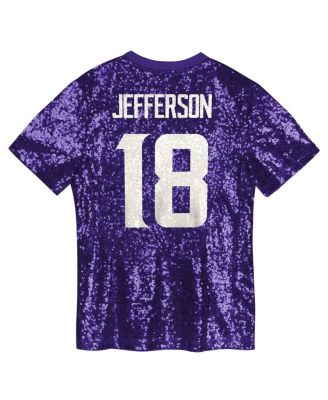 Big Girls Justin Jefferson Purple Minnesota Vikings Sequin V-Neck Fashion Jersey