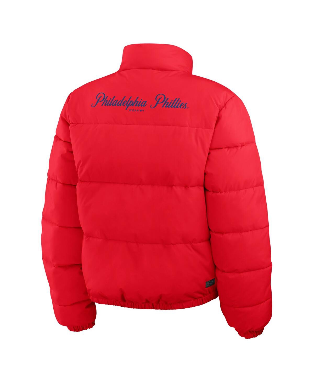 Shop Wear By Erin Andrews Women's Red, White Philadelphia Phillies Reversible Cropped Full-zip Puffer Jacket In Red,white