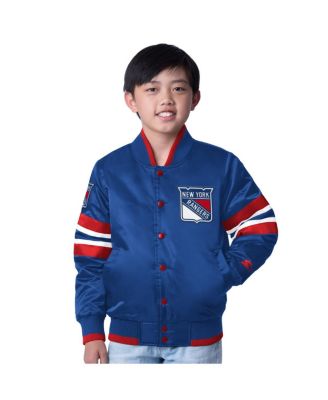 Starter - Big Boys and Girls Blue/Red New York Rangers Scout 1 Full-Snap Varsity Jacket