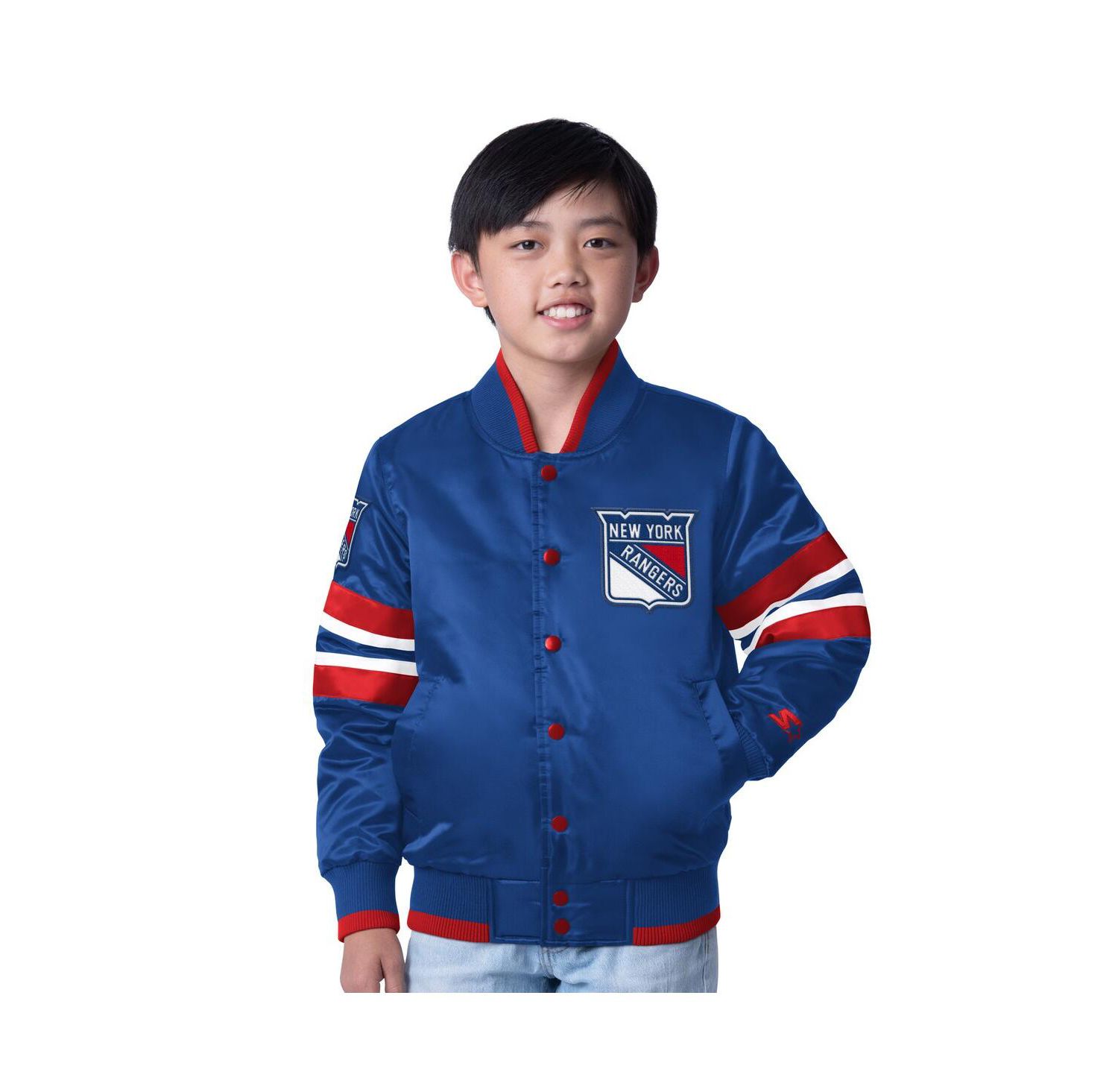 Big Boys and Girls Blue/Red New York Rangers Scout 1 Full-Snap Varsity Jacket