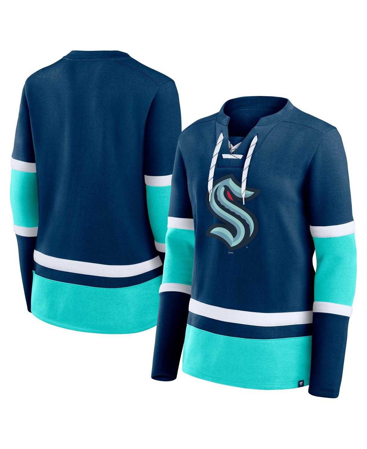 Fanatics Branded  Deep Sea Blue/light Blue Seattle Kraken Top Speed Lace-up Pullover Sweatshirt In Deep Sea Blue