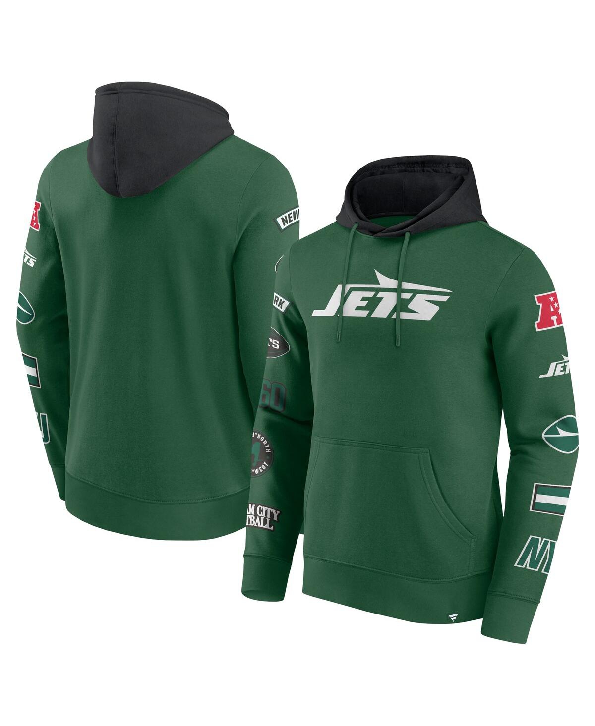 Fanatics Men's Green/black New York Jets Patched Out Pullover Hoodie In Green,black