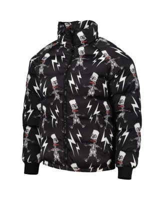 Men's Black The Simpsons Electric Bart Raglan Full-Zip Puffer Jacket